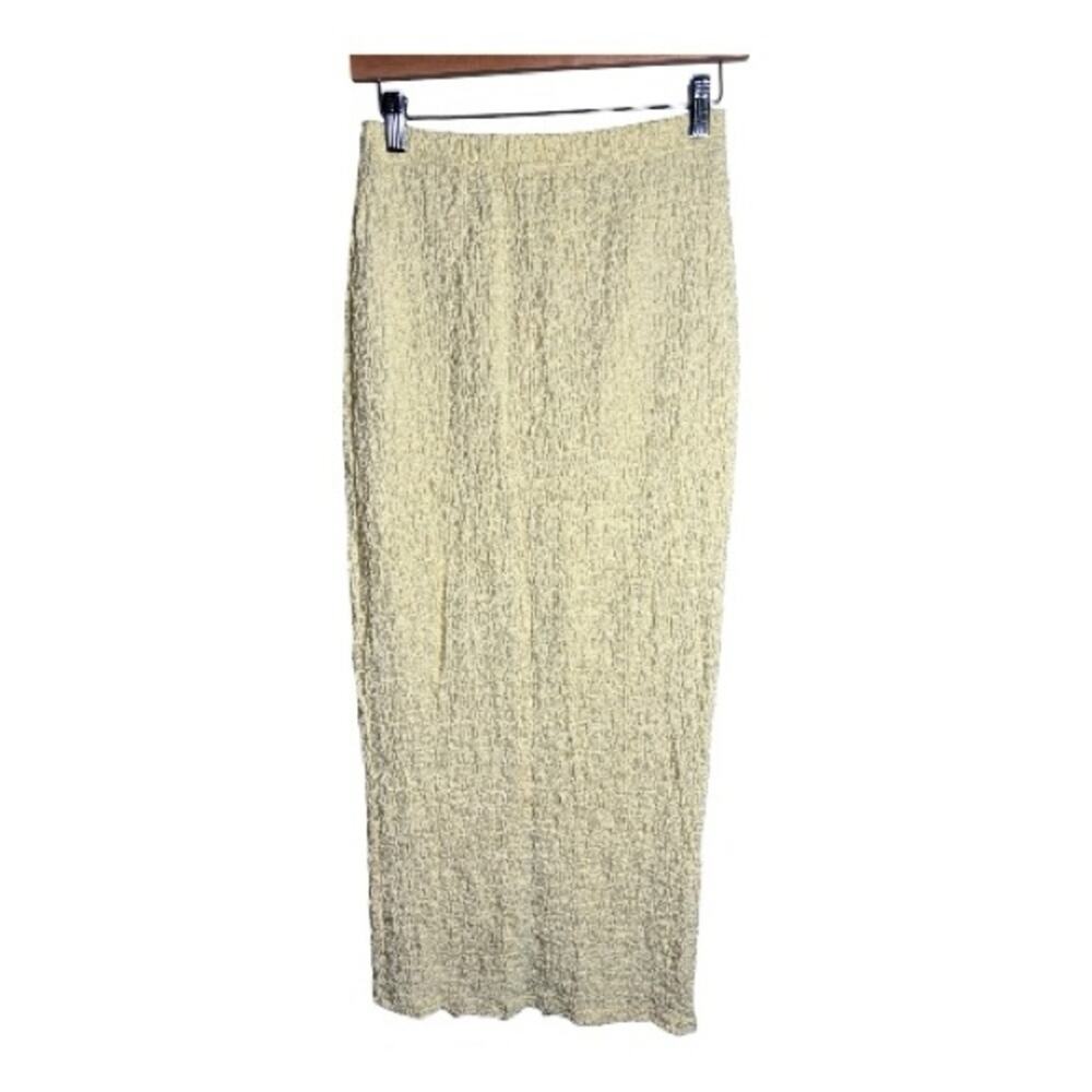 Amazon Yellow Textured Pull On Maxi Skirt Back Slit Large